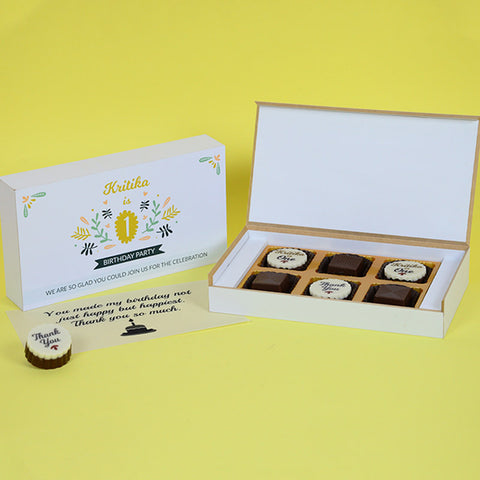 Birthday Return Gifts - 6 Chocolate Box - Alternate Printed Chocolate (Sample)