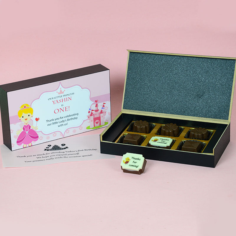 Birthday Return Gifts - 6 Chocolate Box - Single Printed Chocolate (Sample)