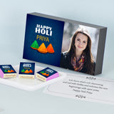 Holi Gulal Design Gift Box with Personalized Wrapped Chocolates