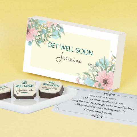 White Floral Design Get Well Soon Gift (with Printed Chocolates)