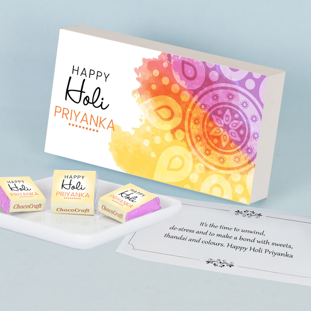Elegant Holi Gift Box with Personalized Wrapped Chocolates