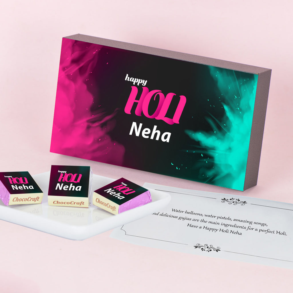 Colourful Holi Gift Box with Personalised Wrapped Chocolates