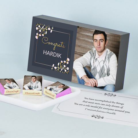 Beautiful Congratulations Gift Box and Chocolates Personalized with Photo (with Wrapped Chocolates)