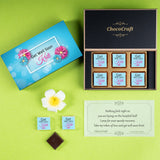 Vibrant Blue Design Personalized Get Well Soon Gift (with Wrapped Chocolates)