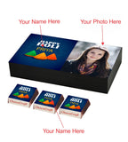 Holi Gulal Design Gift Box with Personalized Wrapped Chocolates