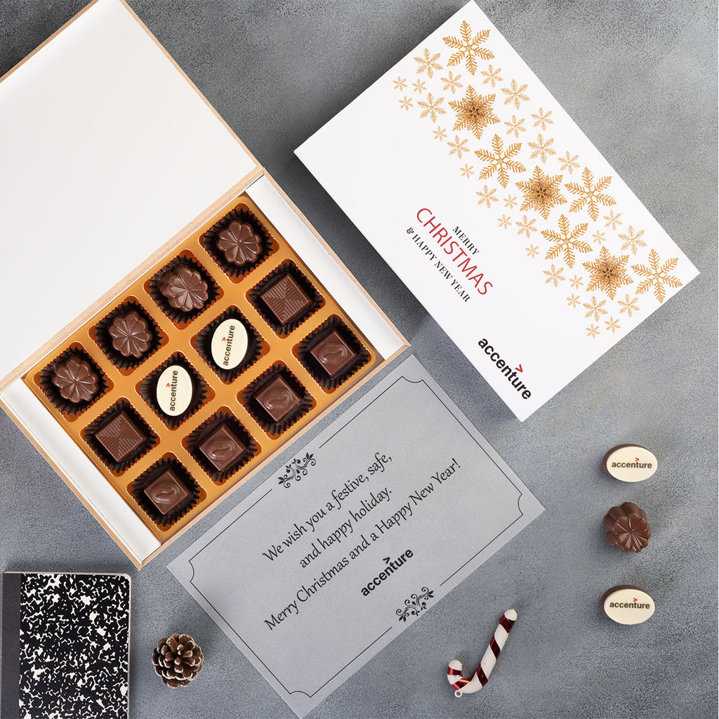 Happy New Year & Christmas Gifts - 12 Chocolate Box - Middle Two Printed Chocolates (Sample)