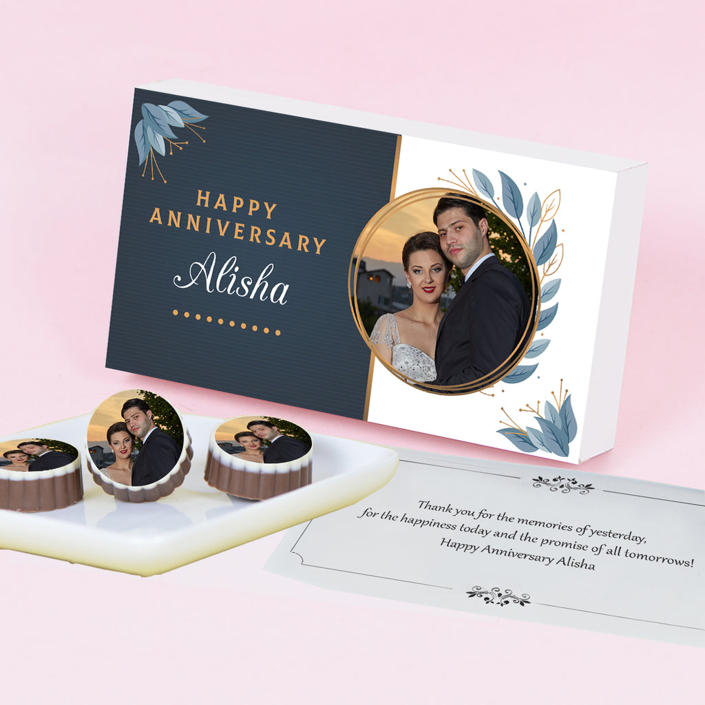 Beautiful Anniversary Chcocolates Personalized with Photo (with Printed Chocolates)