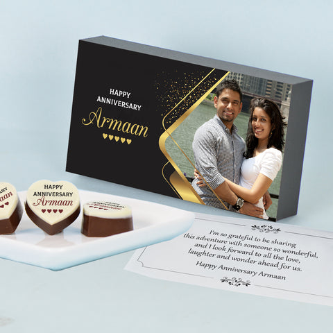 Black and Gold Design Anniversary Gift Box Personalized with Photo (with Printed Chocolates)