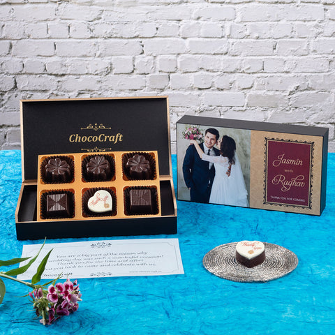 Wedding Return Gifts - 6 Chocolate Box - Single Printed Chocolate (Sample)