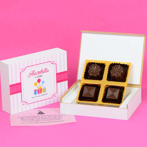 1st Birthday Invitations - 4 Chocolate Box - Assorted Chocolates (Sample)