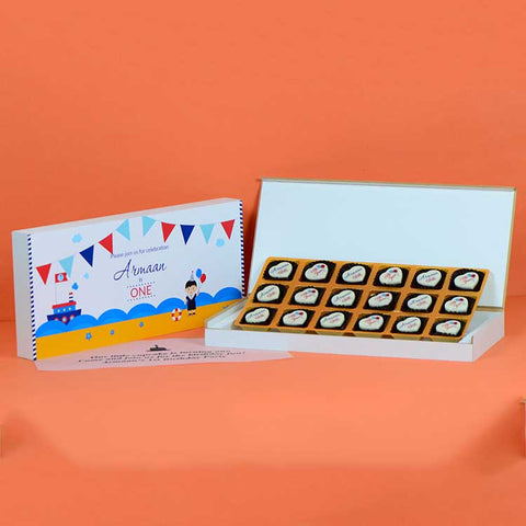 1st Birthday Invitations - 18 Chocolate Box - All Printed Chocolates (Sample)
