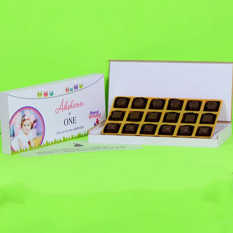 1st Birthday Invitations - 18 Chocolate Box - Assorted Chocolates (Sample)