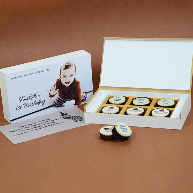 Birthday Return Gifts - 6 Chocolate Box - All Printed Chocolates (Minimum 10 Boxes)