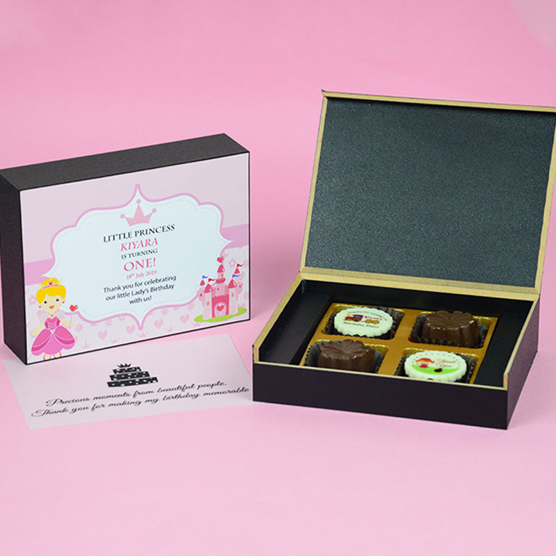 Birthday Return Gifts - 4 Chocolate Box - Alternate Printed Chocolates (Minimum 10 Boxes)