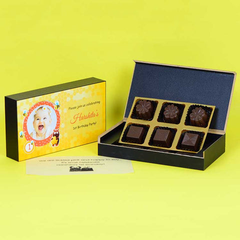 1st Birthday Invitations - 6 Chocolate Box - Assorted Chocolates (Sample)