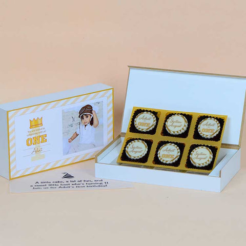 1st Birthday Invitations - 6 Chocolate Box - All Printed Chocolates (Minimum 10 Boxes)