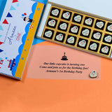 1st Birthday Invitations - 18 Chocolate Box - All Printed Chocolates (Minimum 10 Boxes)