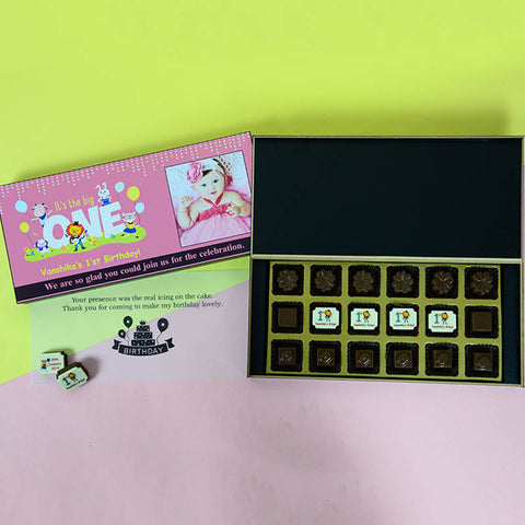Birthday Return Gifts - 18 Chocolate Box - Middle Four Printed Chocolates (Sample)