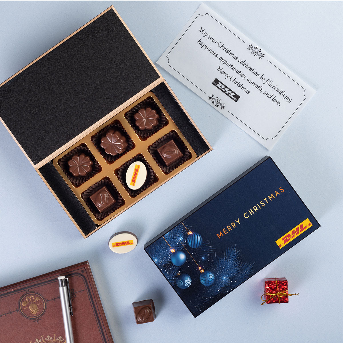 Unboxing the 6-piece logo chocolate box delivers the best corporate Xmas gifts wow factor