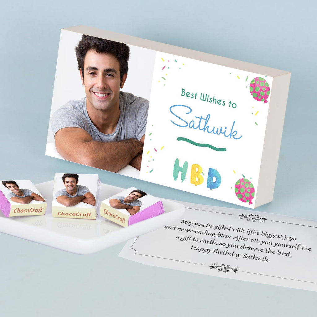 Photo Chocolates in Personalised Birthday Gift Box (with Wrapped Chocolates)