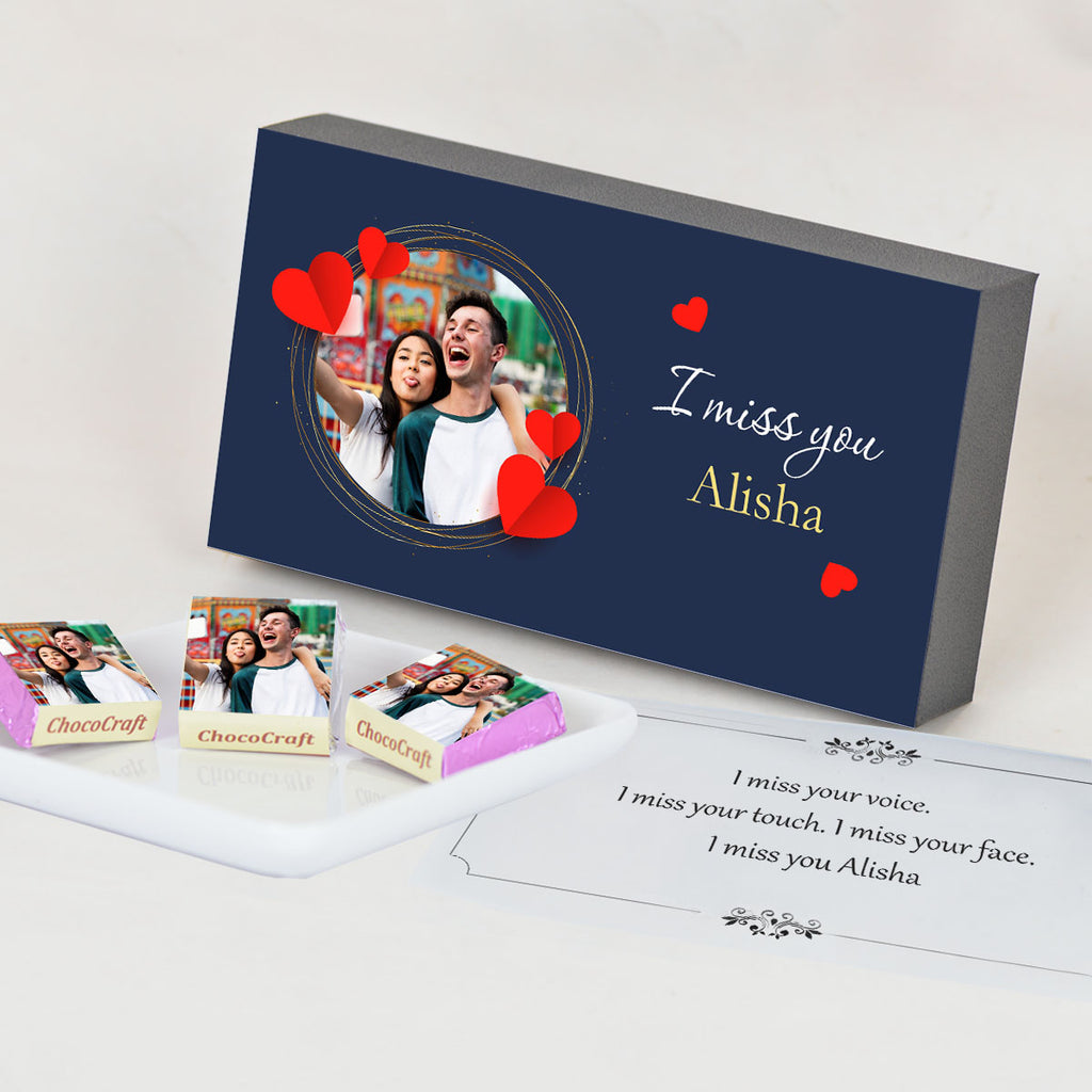 I Miss You Gift Box Personalized with Photo on Box and Chocolates (with Wrapped Chocolates)