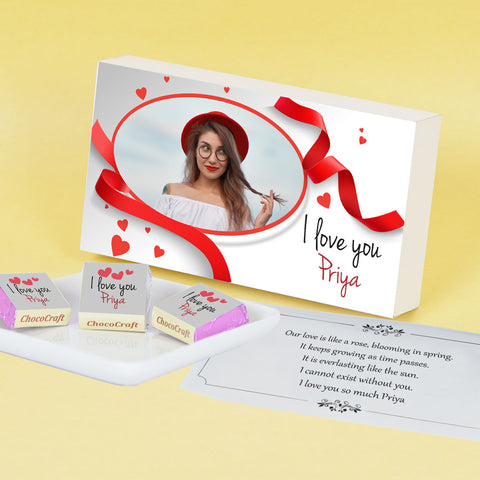 Red Hearts I Love You Chocolate Gift Box Personalized with Picture (with Wrapped Chocolates)