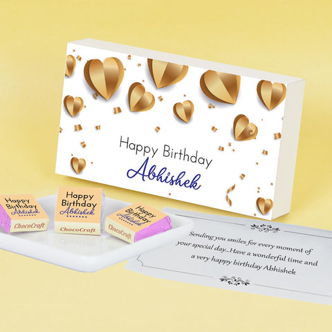 Golden Hearts Design Personalised Chocolate Box for Birthday (with Wrapped Chocolates)