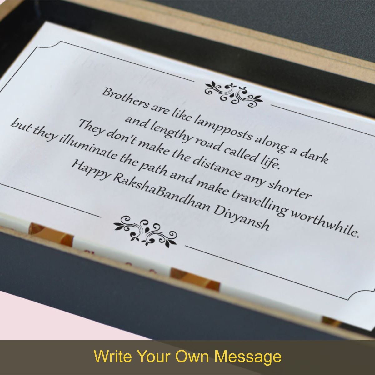 Engraved lid on rakhi gift box for brother