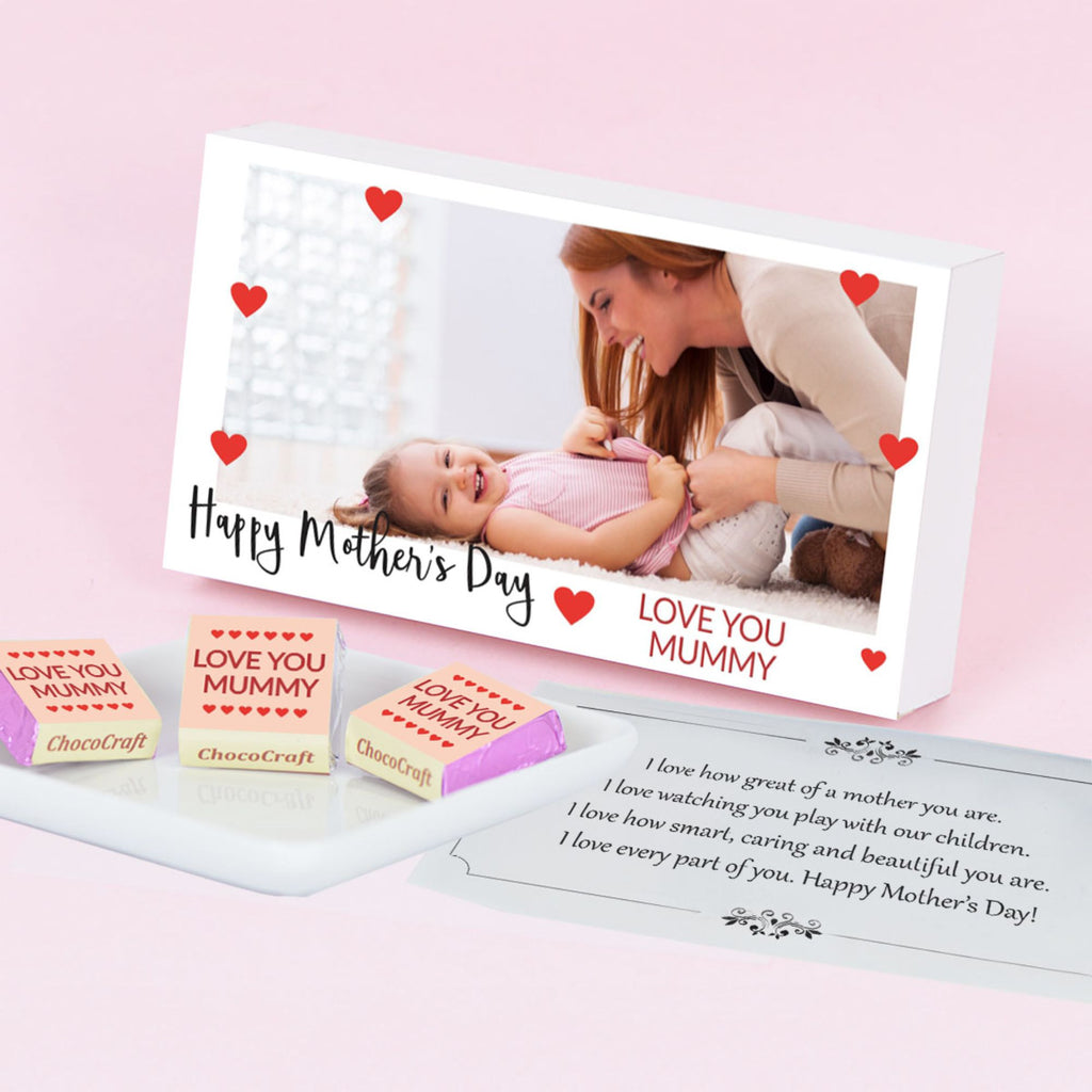 Hearts Theme Mother's Day Gift Personalised with Photo (with Wrapped Chocolates)